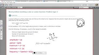 Word problem involving a sine or cosine function - problem type 2