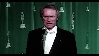 Rewind: Clint Eastwood reacts to an awkward question after winning an Oscar. (1992)