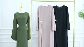 Loriya Women Muslim Dress Soft Crepe Abaya Femmes Robe Modest Dress with Tie Back and Gold Buckle screenshot 5