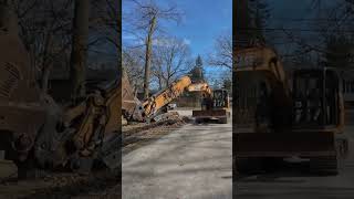 Off to work we go. Digger tracking to the backyard to work. Full Video posted! #construction #cool