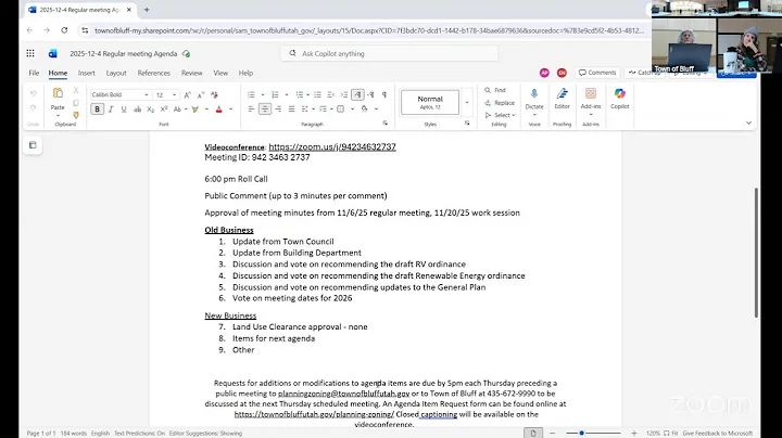 December 4, 2025 Bluff Planning and Zoning Regular Meeting