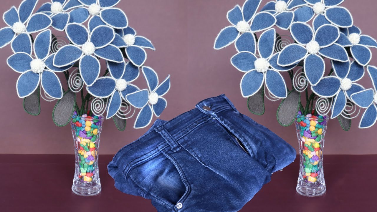 DIY Jeans Flower || Flower Decoration Idea || Best Out of Waste Idea -  YouTube