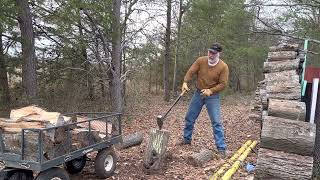 Gray beard splitting wood
