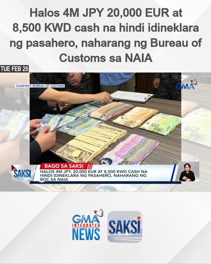 Halos 4M JPY 20,000 EUR at 8,500 KWD cash na hindi idineklara ng pasahero, naharang ng... | Saksi