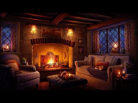 Cozy Country Cottage Ambience With Rain And Fireplace Sounds For Sleeping, Reading, x Relaxation