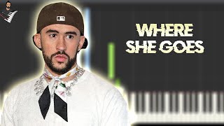 Bad Bunny - WHERE SHE GOES | Instrumental Piano Tutorial \/ Partitura \/ Karaoke \/ MIDI