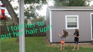She got silly string stuck in her hair!!!