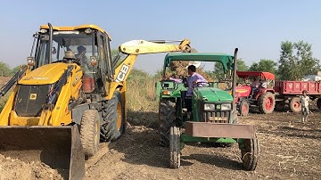 Jcb Backhoe With Mahindra YUVO 575 DI And John Deere 5042 Di Working In Village To Making Farm