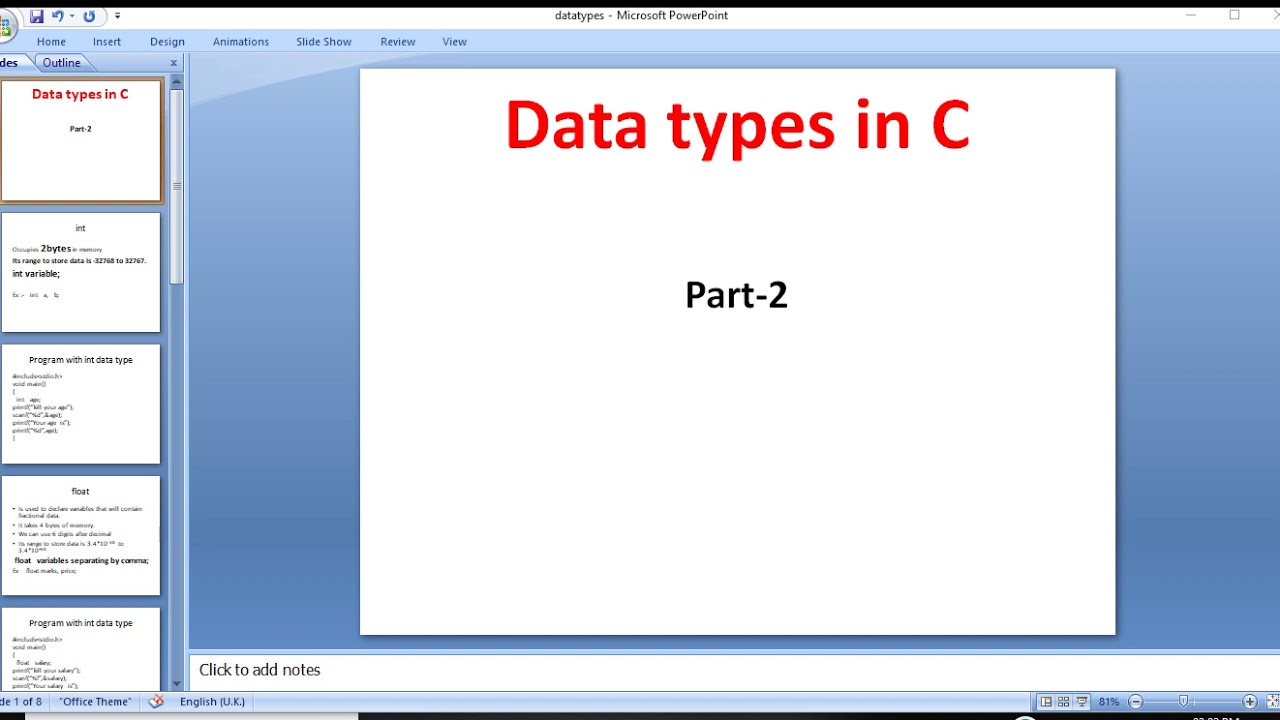 Data types in c (English video) - YouTube
