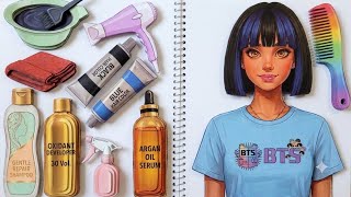 Paper asmr — Cute Blue‑Highlight Haircut ✂️ Aesthetic DIY Makeover with Soft ASMR Sounds screenshot 1