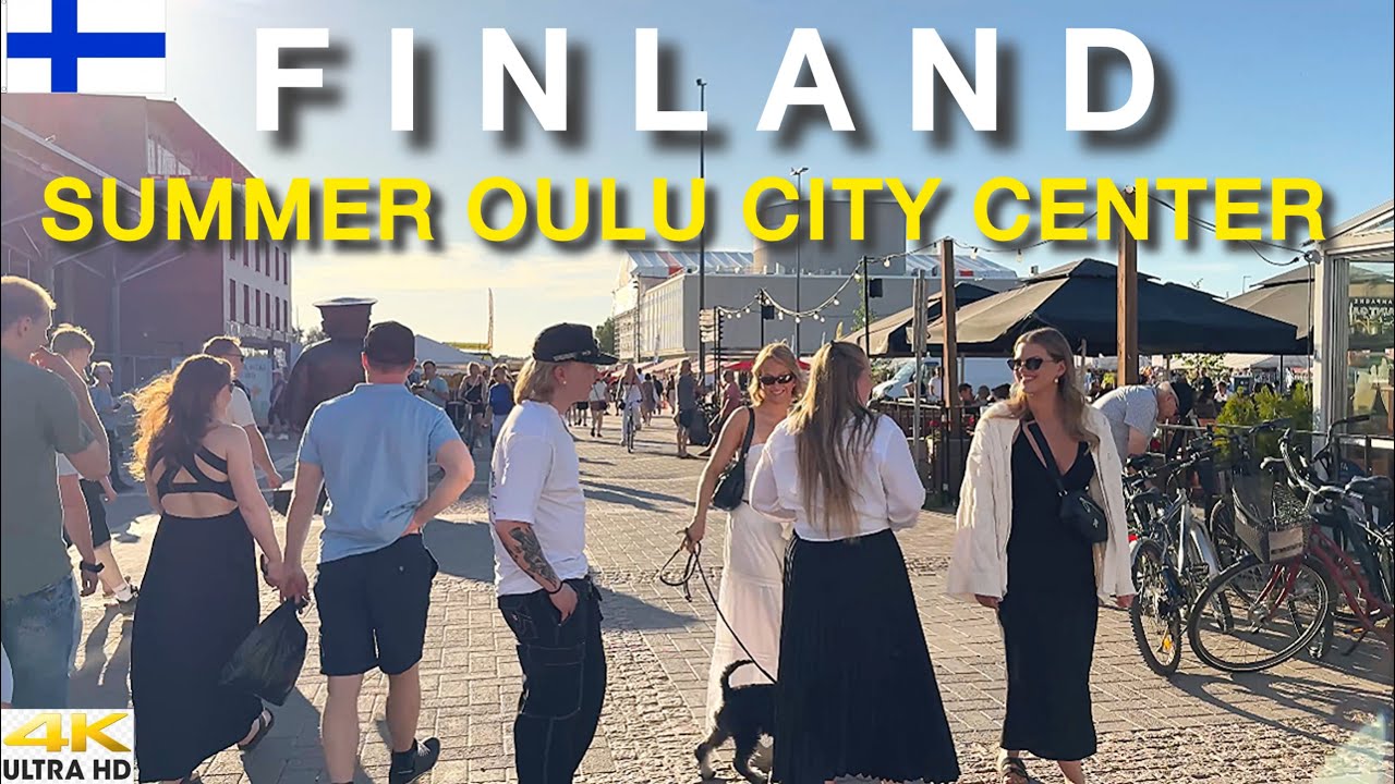 OULU [4K] CITY CENTER SUMMER WALKING TOUR |  HOTTEST DAY IN OULU | VALKEA - KAUPPATORI 2025 