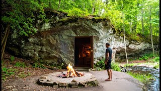Building a Survival Shelter Under a Giant Boulder | 30 Day Solo Survival in the Rainforest