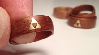 How to make Wood Rings  bent veneer w brass Zelda Triforce inlay