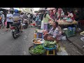 Cambodia Food Market Scene - Plenty Fresh Vegetable, Fruit, River Fish, Pork &amp; More Beef in Market