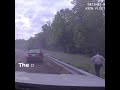 footage captures moment a US police officer narrowly avoided being hit in a high-speed car crash