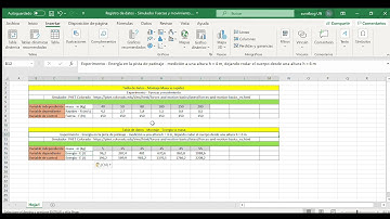 Registro de datos - Simulador Fuerzas y movimiento - Tabla de datos - Excel