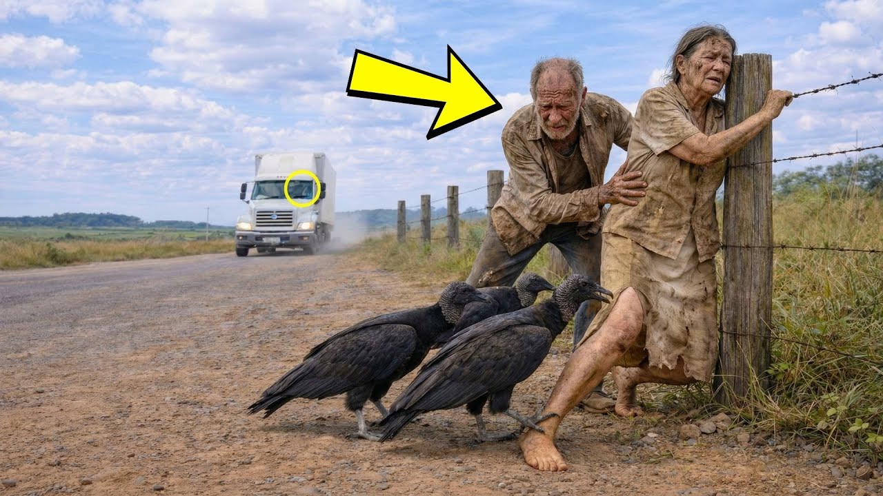 Un camionero ve a una pareja de ancianos exhausta al borde de la carretera… entonces él actúa...