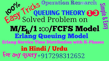 Solved Problem on M/Ek/1 : infinity/FCFS Queuing Model |Erlang Queuing Model in Hindi/Urdu|