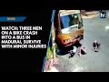 Watch: Three men on a bike crash into a bus in Madurai, survive with minor injuries