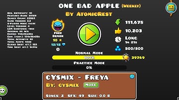 One Bad Apple By AtomicRest 100% With One Coin Geometry Dash Weekly Demon.