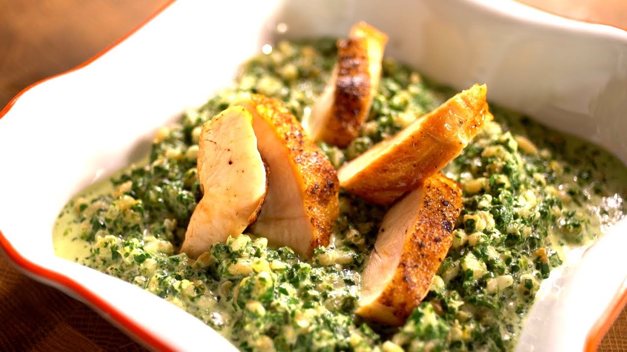 Borbás Marcsi szakácskönyve – Spenótos árpagyöngyrizottó citromos csirkemellel (2019.05.26.)