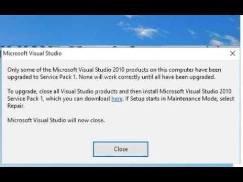 Only some of the Microsoft Visual Studio 2010 products problem on this  have been upgraded to Servic