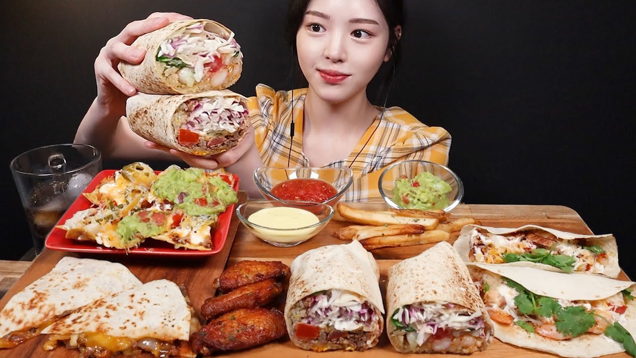 ⁣SUB)치즈가득 퀘사디아에 치킨타코 새우부리또 먹방!🌮 윙&감자튀김 나초까지 꿀조합 리얼사운드 Chicken Taco, Beef Quesadilla Mukbang Asmr