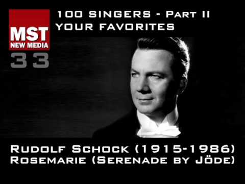 THIS PART IS FOR YOUR FAVORITES! German tenor Rudolf Schock a favorite for this collection? What do you think? Let us know! Rudolf Schock, Tenor (1915-1986) Fritz JÃ¶de after lyrics from Hermann LÃ¶ns - Rosemarie (German Folksong) (Recorded 1955) My personal opinion: To have Rudolf Schock in this collection is one of those unexpected surprises. In the 1950s and 1960s he was very popular in his homeland, and perhaps his reputation grew after the untimely death of leading german tenor Peter Anders (1954). In 1966 Fritz Wunderlich passed away, and Schock again filled up the open space, but his revival came approximately 10 years after his prime. He made his swansong with some mediocre Operetta-recordings. In the early 70s, an embarassing TV-appearance finished his long career and much of his fame. But I wonÂ´t forget, that Schock (born 1915 in Duisburg near my own hometown) possessed one of the most finest tenor-voices in the line and tradition of Richard Tauber, whom Schock played in a movie - the beginning of his own career! The young lyric tenor used his popularity very well and became a beloved precursor of the new LP-invention. And who didnÂ´t have a record-player knew his voice from many german broadcast such as "Cosi fan tutte", "EntfÃ¼hrung aus dem Serail" and "ZauberflÃ¶te". After Anders decease, Schock became a regular guest in upcoming german TV. Perhaps it was a typical post-war-career: Rudolf Schock gave the audience what they wanted and served many arias as if they <b>...</b>