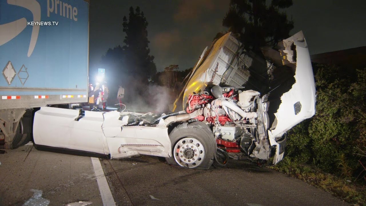Semi Cab Destroyed in Crash on 210 Freeway in San Dimas; Driver ...