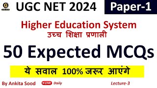 Higher Education Most Expected MCQs | UGC NET Paper 1 Revision Questions for June 2024