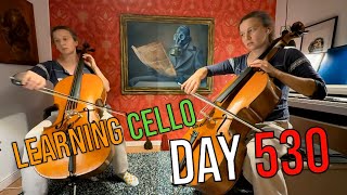 Day 530 learning cello : Variation on a Minuet by T. Arne (exercise Treble Clef)