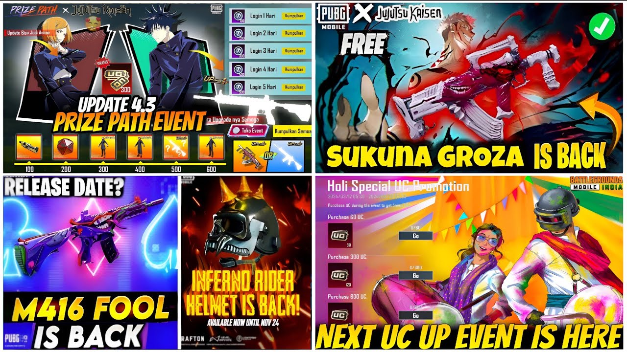 🔴NEXT UC UP EVENT BGMI DATE😍| NEXT PRIZE PATH EVENT BGMI 4.3😱| M416 FOOL RELEASE DATE😈| SUKUNA GROZA