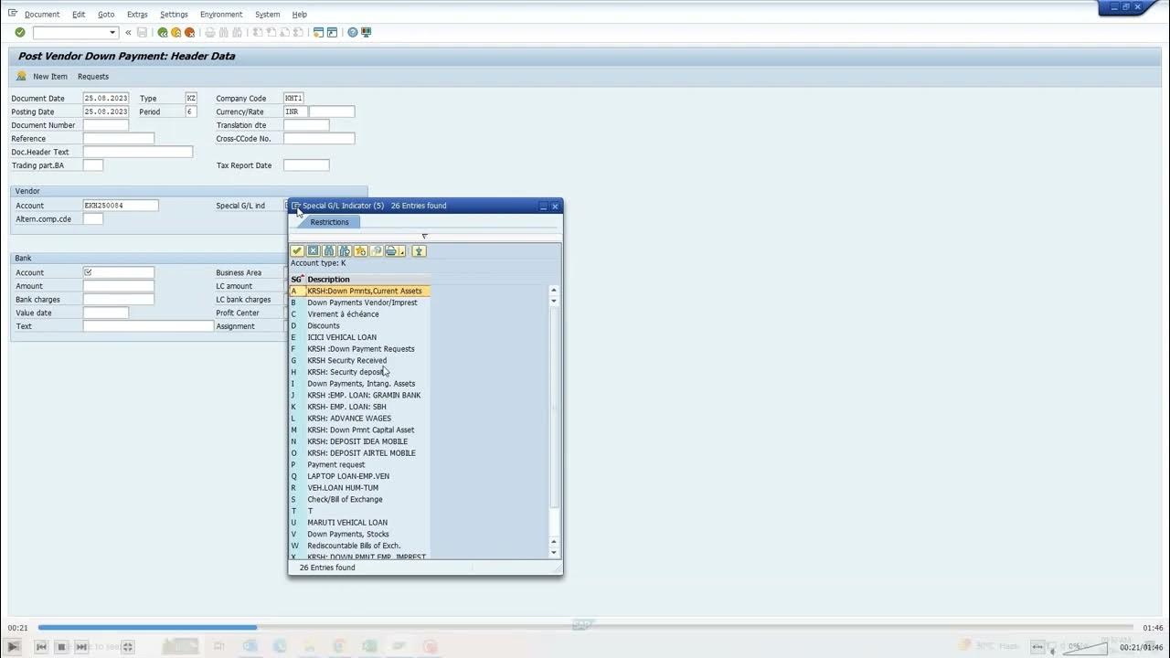 Sap me Advance Payment ki Entry kaise daleAdvance Payment /Down