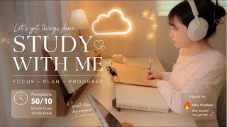 🔴 [LIVE]Cozy Fireplace Study With Me | 스터디위드미 pomodoro 50/10 | Fire Crackling ASMR 🔥 weekday focus 🌅