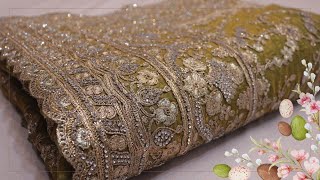 ARNG-4056 "The Shrek Green" Premium Designer Saree||Fendi Fabric||Zari||Crystals
