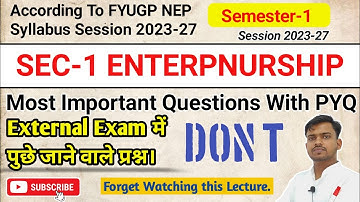 Sem-1 Entrepnurship (उद्यमिता) Session 2023-27 || VBU FYUGP NEP Syllabus.