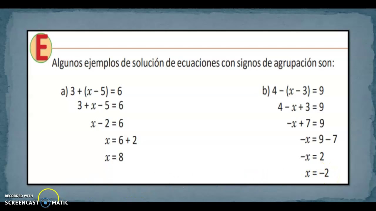 7° U5_2.11 SOLUCION DE ECUACIONES CON SIGNOS DE AGRUPACIÓN. YouTube 7° U5_2.11 SOLUCION DE ECUACIONES CON SIGNOS DE AGRUPACIÓN. YouTube