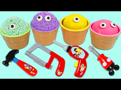 Play Foam and Play Doh Surprise Cups Opening with Disney Mickey Mouse Tools!