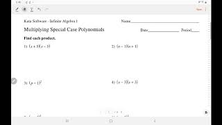 Kuta Software - Algebra 1: Multiplying Polynomials Special Cases | IngWan Steiner