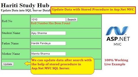 Update Data in Database with Stored Procedure in Asp.Net MVC C# | HIndi | Free Online Learn Classes