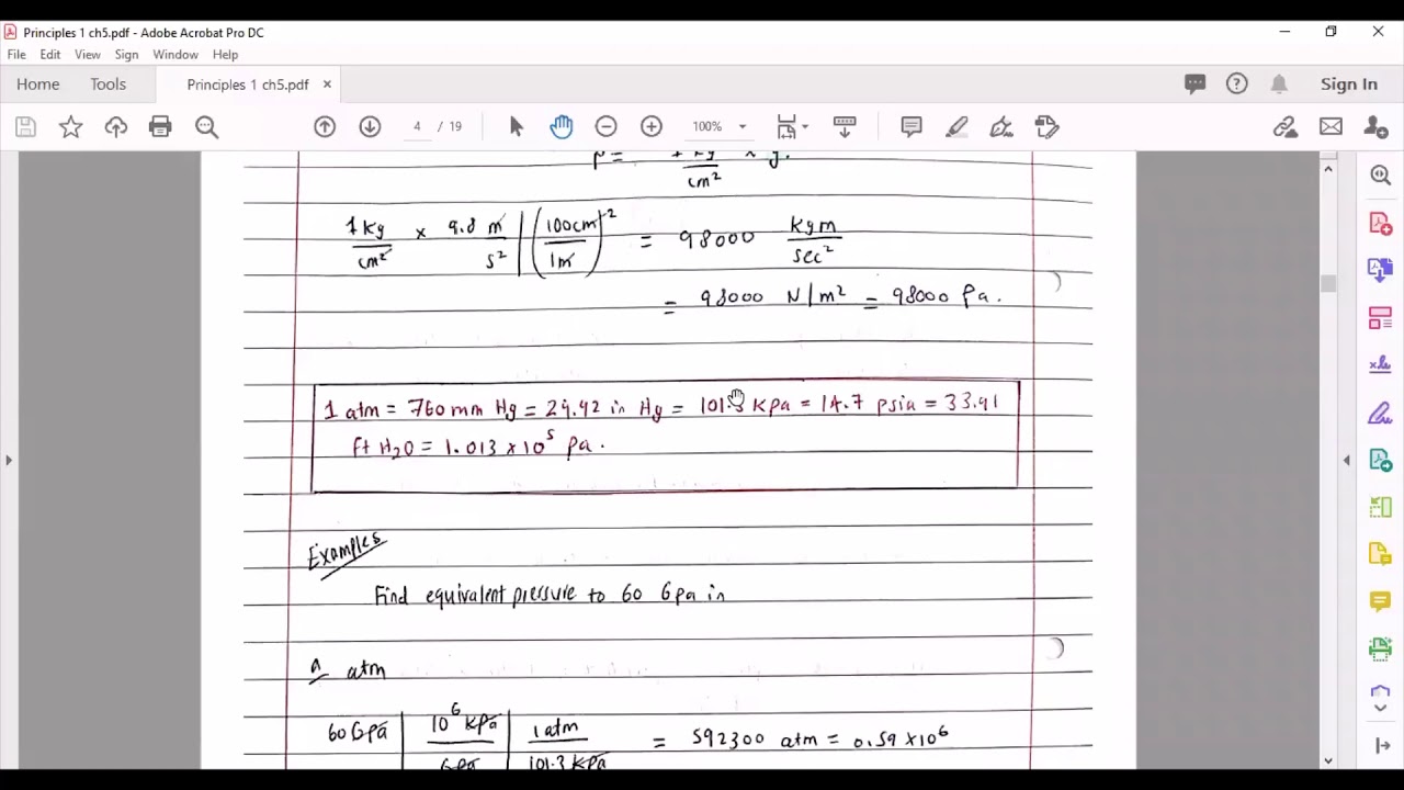 هندسة كيمياوية مرحلة اولى مبادئ جابتر 5 الجزء الثاني Pressure