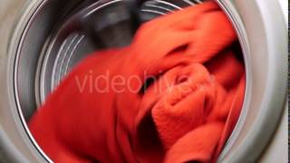 Washing Drying Machine With Red Towel In Laundry - Stock Footage | VideoHive 15423501