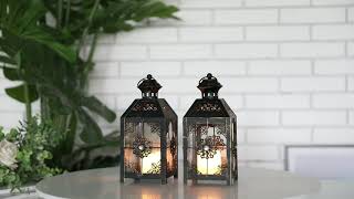 Set of 2 Decorative Candle Lantern 9.5''High Metal Candle Lantern Vintage Style Hanging Lantern