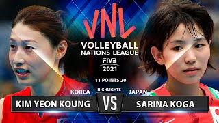 Kim Yeon Koung vs Sarina Koga | Korea vs Japan | VNL 2021 (HD)