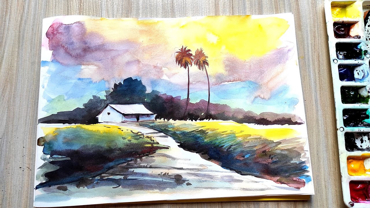 Painting a Beautiful Village Landscape with Watercolor | Paint with ...