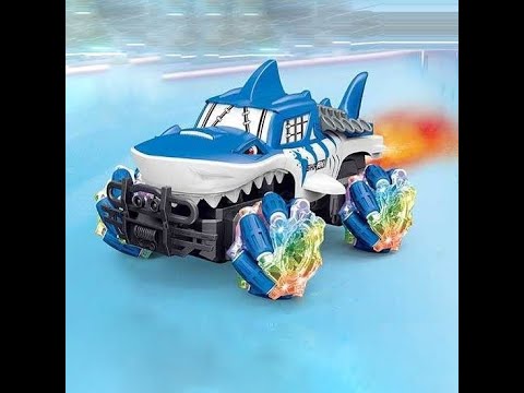 Джип вездеход на радиоуправлении игровая машинка Акула монстр гоночный трак свет пар пульт сенсорный браслет, видео 1