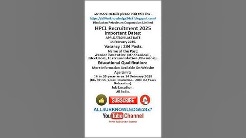 Hindustan Petroleum Corporation Limited (HPCL) Recruitment 2025. | @all4urknowledge24x7 #job #exam