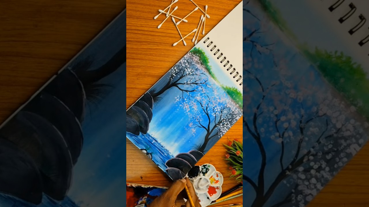 Waterfall landscape painting 