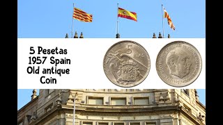 5 Pesetas 1957 Spain Original Antique Coin-5 PTAS-Detailed Review and Information