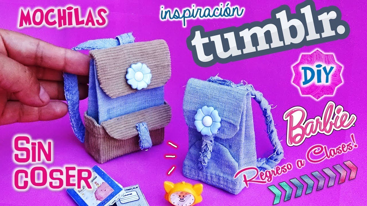 DIY ✄ Como hacer MOCHILAS para MUÑECAS|Inspiración TUMBLR SIN COSER!! Muy  FÁCIL MANUALIDAD!! - YouTube